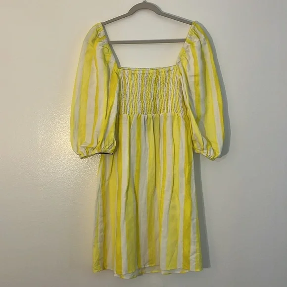 Tuckernuck | New Annie cabana stripe mini dress Women’s size L smocked Linen NWT - Picture 7 of 9